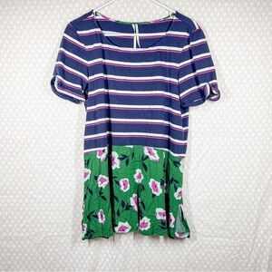 Anthropologie Striped Floral Two‎ Way Short Sleeve Top